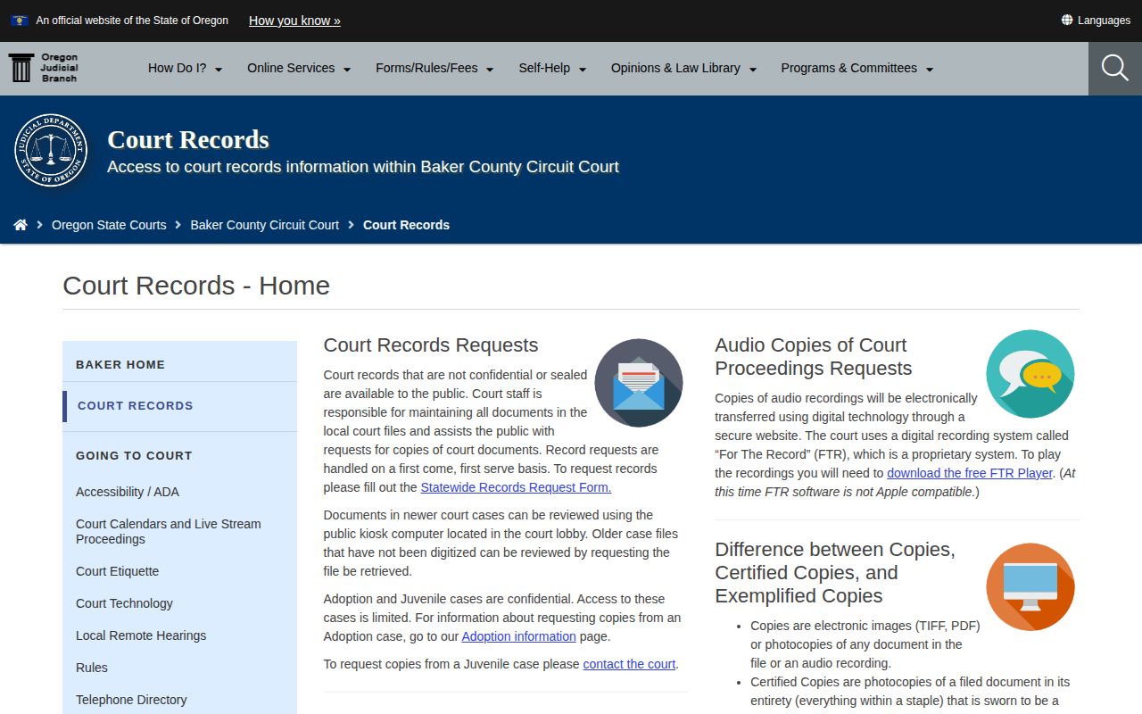 Baker County court release record access options